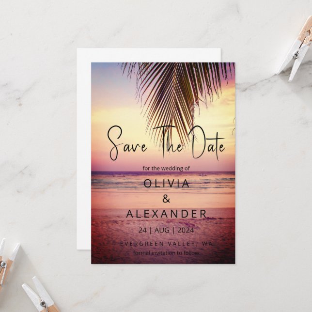 tropical beach destination wedding save the date invitation (Front/Back In Situ)