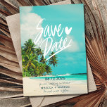 Tropical Beach Destination Wedding Save the Date Invitation<br><div class="desc">Tropical palm tree beach design wedding save the dates for your destination beach wedding. Customize with your names,  wedding date and wedding location. Mail these out to your friends and family to let them know to save your date and pack their bags for your upcoming destination beach wedding.</div>