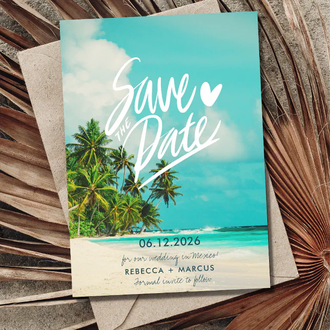 Tropical Beach Destination Wedding Save the Date Invitation
