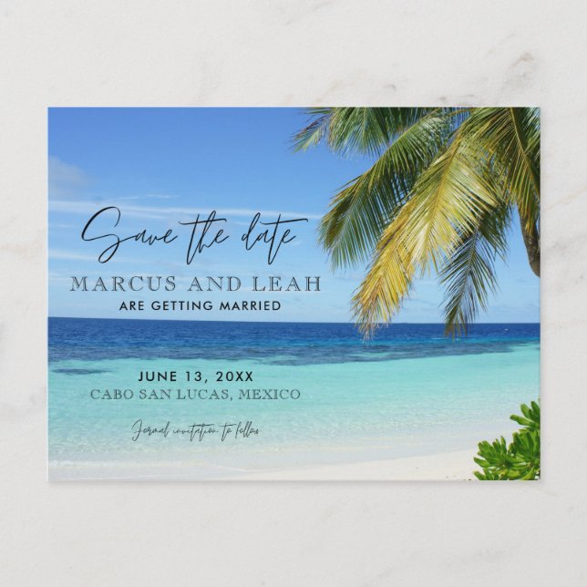 Tropical Beach Destination Wedding Save the Date Postcard (Front)