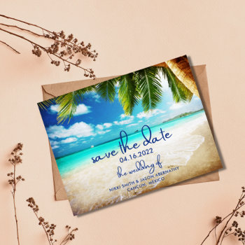 Tropical Beach Destination Wedding Save The Dates Announcement Postcard by stylelily at Zazzle