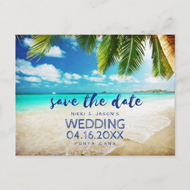 Tropical Beach Destination Wedding Save the Dates Announcement Postcard (Front)