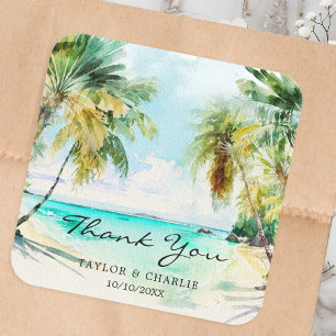 Tropical Beach Destination Wedding Thank You Square Sticker