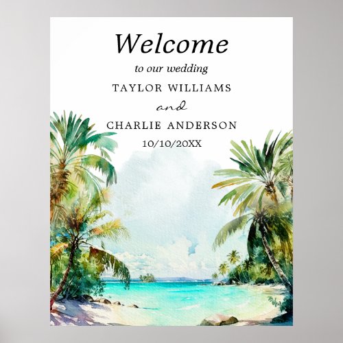 Tropical Beach Destination Wedding Welcome Sign