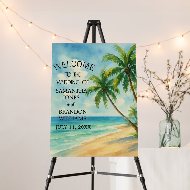 Tropical Beach Destination Wedding Welcome Sign  (In Situ (Stand))