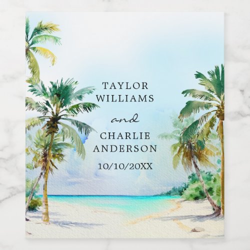 Tropical Beach Destination Wedding Wine Label