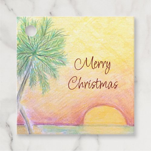 Tropical Beach Drawing Christmas in July  Favor Tags