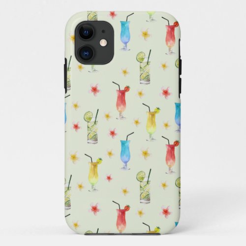 Tropical Beach Drinks and Hibiscus Flowers    iPhone 11 Case