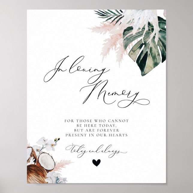 Tropical Beach Dusty Blue Memorial Wedding Sign (Front)