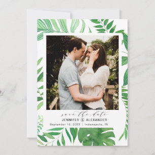 Tropical Beach Elegant Greenery Photo Save The Date