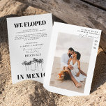 Tropical Beach Elopement Announcement<br><div class="desc">Celebrate your special day and romantic elopement with this stunning announcement. This design features the a beachy setting,  a photo of the couple,  and all the details of your special day. Here's to many years of love and happiness!</div>