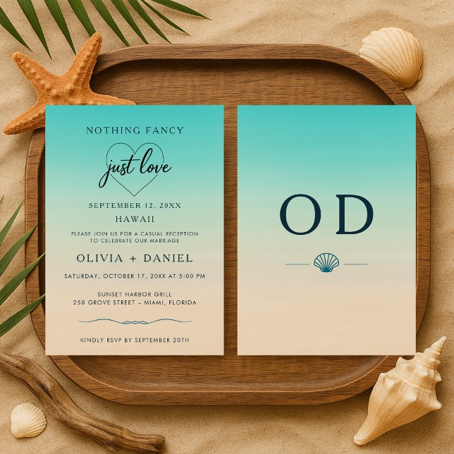 Tropical Beach Elopement Modern Wedding Reception Invitation (Creator Uploaded)