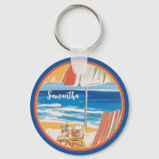 Tropical Beach Escape - Personalized Summer Keychain