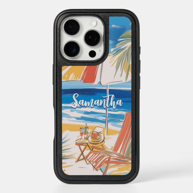 Tropical Beach Escape – Personalized Summer Otterbox iPhone Case (Back)
