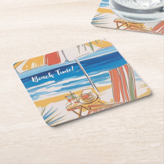 Tropical Beach Escape - Personalized Summer  Square Paper Coaster (Angled)