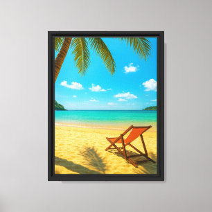 Tropical Beach Escape with Chair under Palm Shade Canvas Print