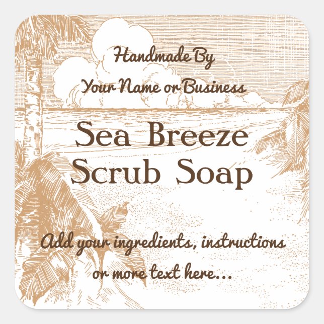 Tropical Beach Etching Editable Soap Sticker (Front)