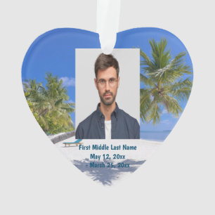 Tropical Beach Exotic Holiday Dated Photo Custom Ornament