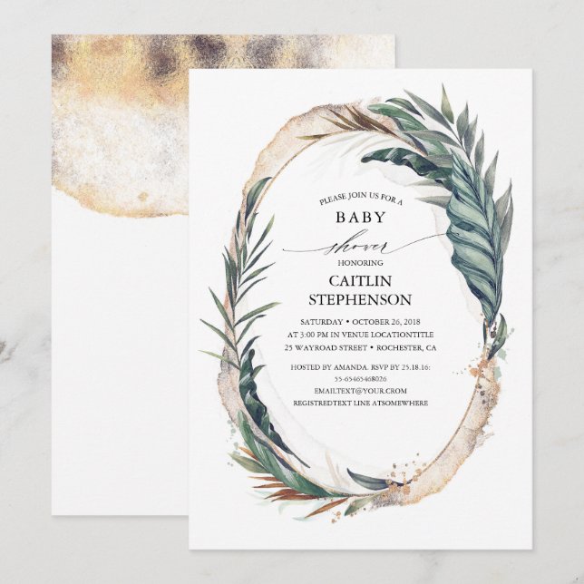 Tropical Beach Exotic Palm Leaves Baby Shower Invitation (Front/Back)