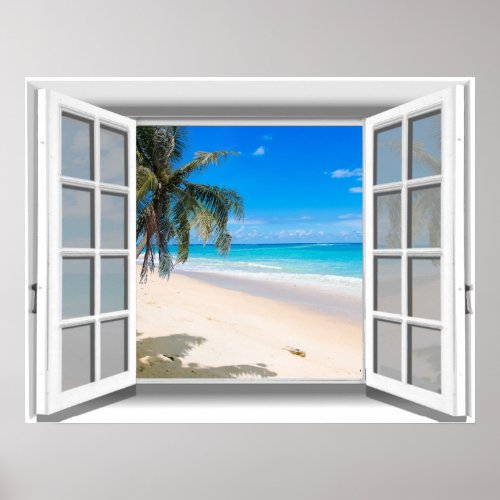Tropical Beach Fake Window View 3D Poster