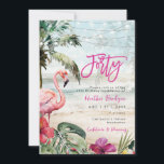 tropical beach flamingo 40th birthday party invitation<br><div class="desc">A lovely tropical beach and flamingo themed 40th birthday invitation with palm trees and string lights and matching beachy reverse side. Easy to edit or delete the available text fields to personalize the information with your own details for a professional and custom finish. Matching items are available in this boho...</div>
