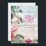 tropical beach flamingo 40th birthday party invitation<br><div class="desc">A lovely tropical beach and flamingo themed 40th birthday invitation with palm trees and string lights and matching beachy reverse side. Easy to edit or delete the available text fields to personalize the information with your own details for a professional and custom finish. Matching items are available in this boho...</div>