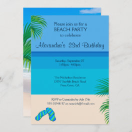 Tropical Beach & Flip Flops Birthday Party Invitation