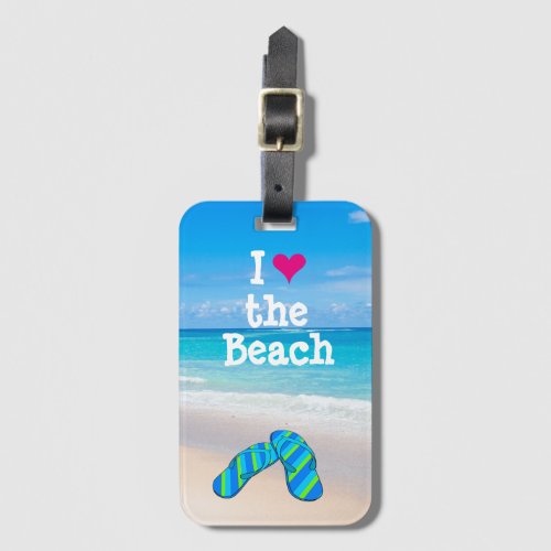 Tropical Beach Flip Flops Ocean Sand Palm Fronds Luggage Tag