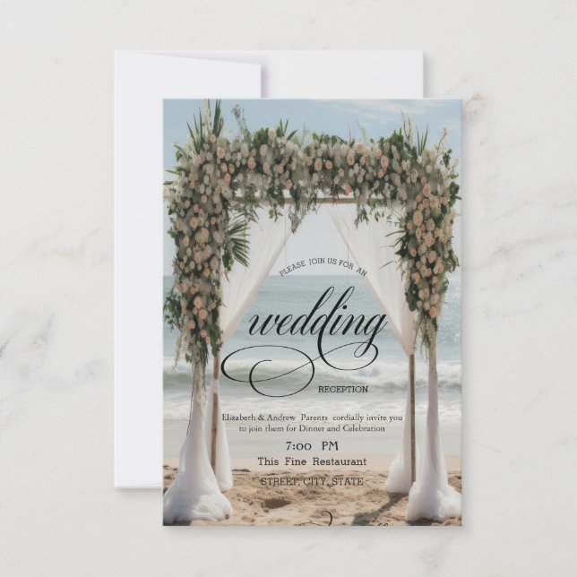 Tropical Beach Floral Arbor Rehearsal Dinner Invitation (Front)