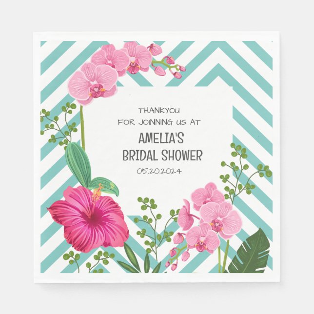 Tropical Beach Floral Bridal Shower  Napkins (Front)