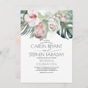 Tropical Beach Floral Greenery Foliage Wedding Invitation