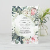 Tropical Beach Floral Greenery Foliage Wedding Invitation (Standing Front)