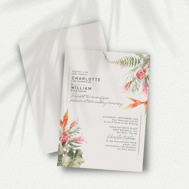 Tropical Beach Floral Ivory Wedding Rose Gold Foil Invitation (Creator Uploaded)