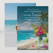 Tropical Beach Floral Mason Jar Photo Wedding
