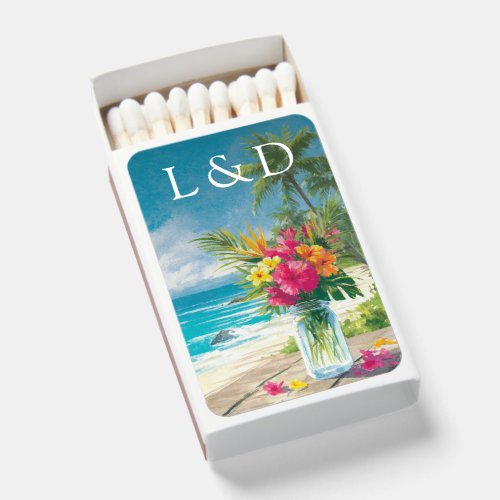 Tropical Beach Floral Mason Jar Wedding Favor Matchboxes