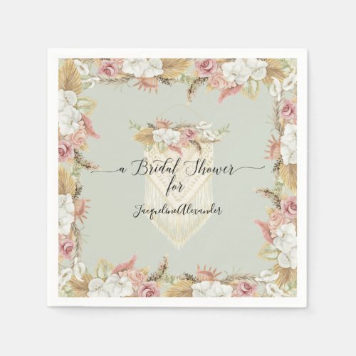 Tropical Beach Floral Mint Rustic Greenery Bridal Napkins