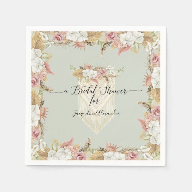 Tropical Beach Floral Mint Rustic Greenery Bridal Napkins (Front)