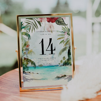Tropical Beach Floral Palm | Table Number Card by IYHTVDesigns at Zazzle