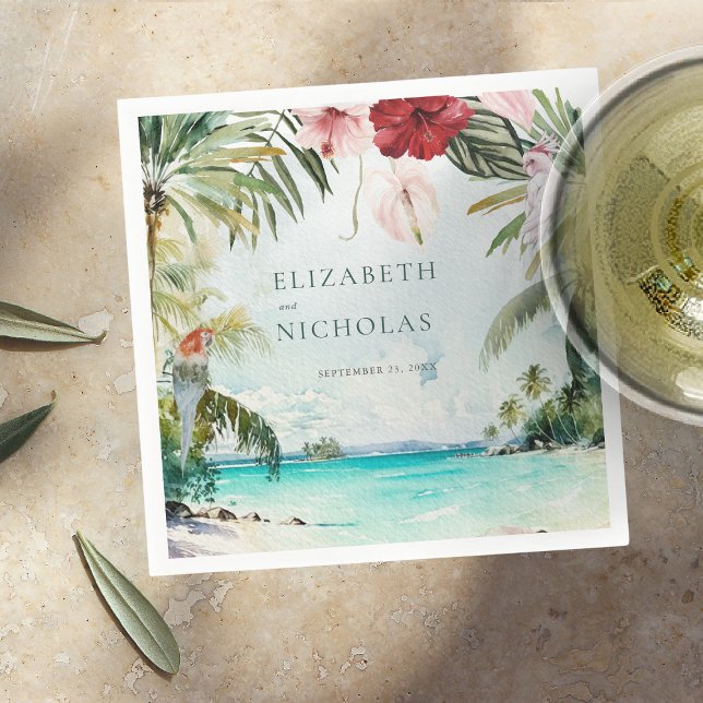 Tropical Beach Floral Palm | Wedding Napkins (Creator Uploaded)