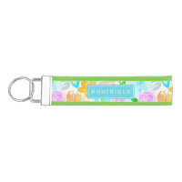 Tropical Beach Floral Pattern Personalized Wrist Keychain