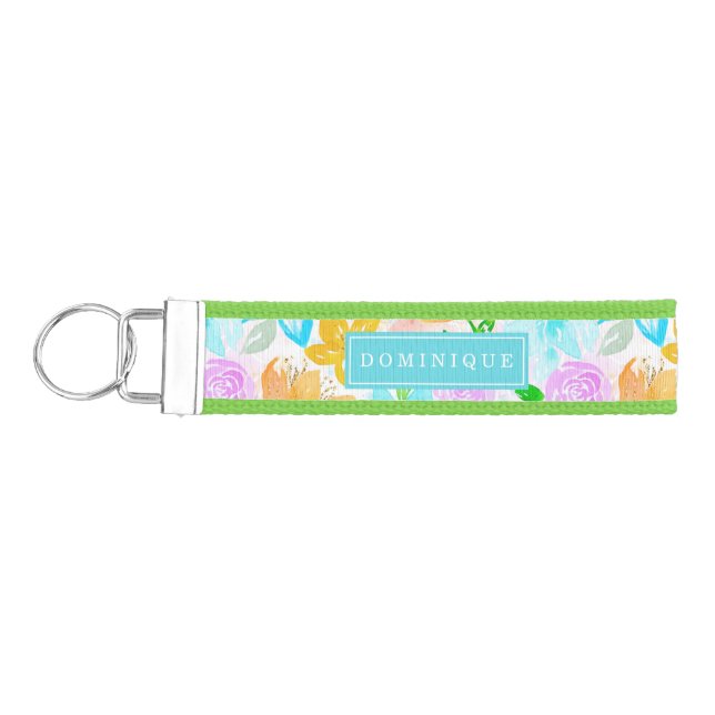 Tropical Beach Floral Pattern Personalized Wrist Keychain (Keys on Left)