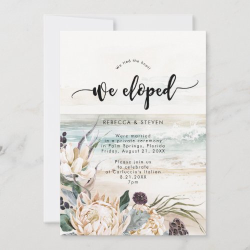 tropical beach floral protea we eloped invitation