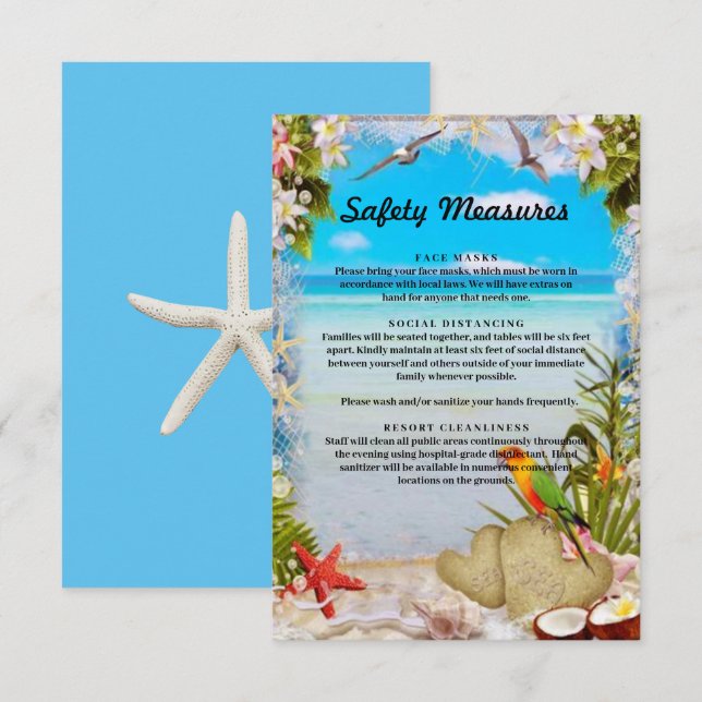 Tropical Beach Floral Safety Measures Enclosure Card (Front/Back)