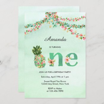 Tropical Beach Floral Watercolor First Birthday Invitation by melanileestyle at Zazzle