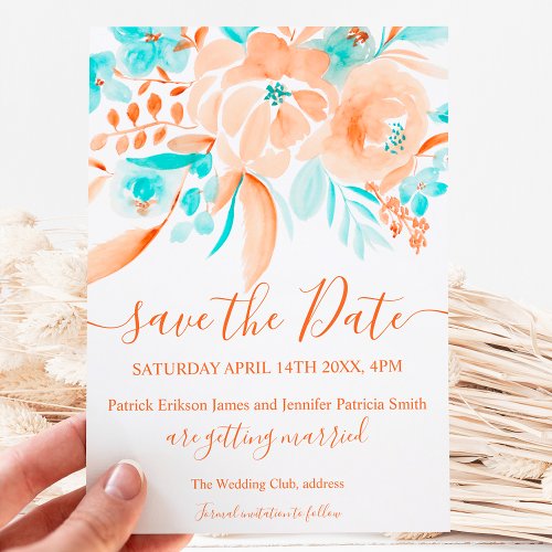 tropical beach floral watercolor save the date announcement postcard
