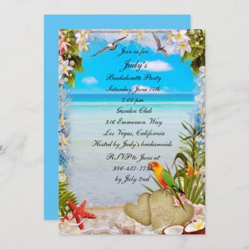 Tropical Beach Floral Wedding Bachelorette Party Invitation