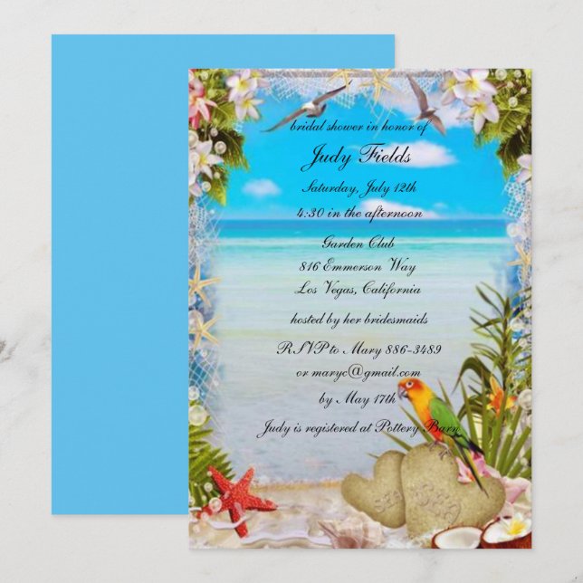 Tropical Beach Floral Wedding Bridal Shower Card (Front/Back)