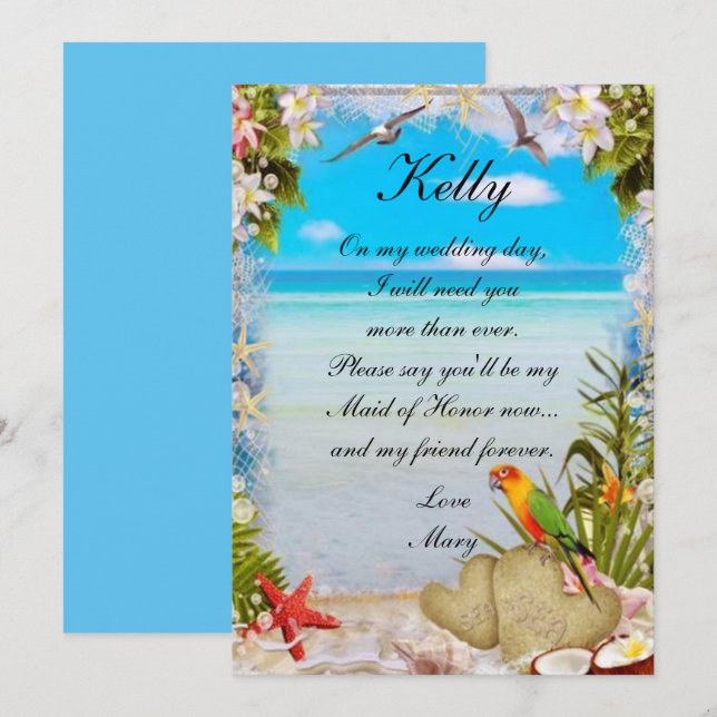 Tropical Beach Floral Wedding Maid Of Honor Invitation (Front/Back)