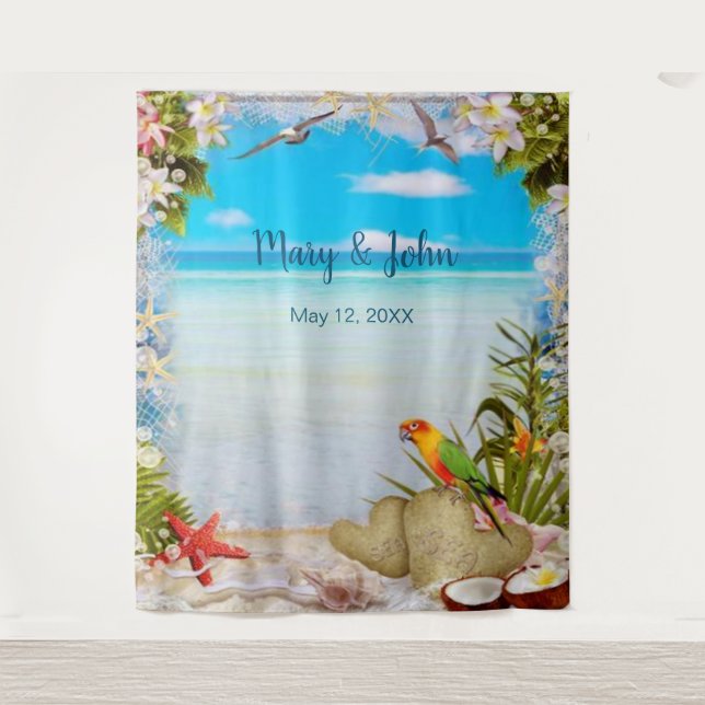 Tropical Beach Floral Wedding Photo Backdrop (Front)