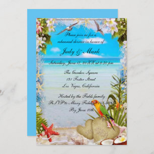 Tropical Beach Floral Wedding Rehearsal Dinner Invitation
